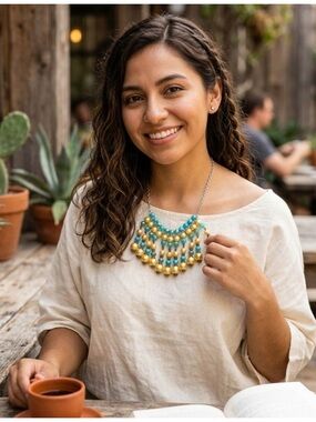 Turquoise and Golden Pearl Necklace